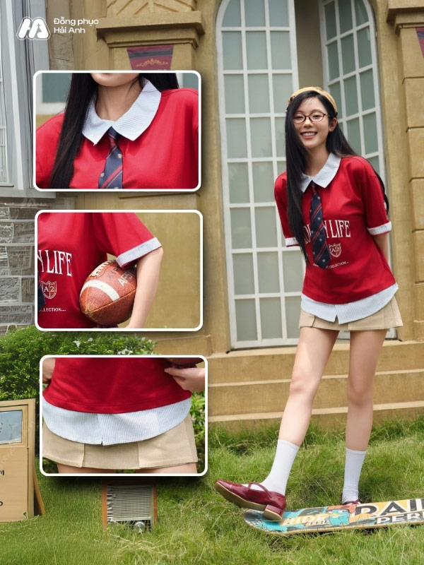 Áo polo Fancy đỏ đô phối Oxford xám xanh tinh tế, chuẩn vibe Âu Mỹ