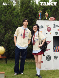 Mẫu Áo Đồng Phục Lớp Polo Oversize Fancy Màu Kem Cheese