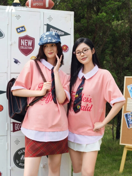 Mẫu Áo Đồng Phục Lớp Polo Oversize Fancy Màu Lòng Tôm - ảnh 3