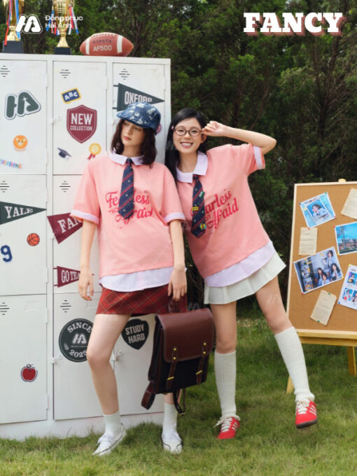 Mẫu Áo Đồng Phục Lớp Polo Oversize Fancy Màu Lòng Tôm