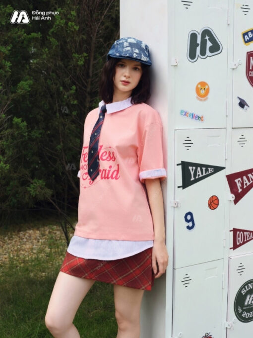 Mẫu Áo Đồng Phục Lớp Polo Oversize Fancy Màu Lòng Tôm - ảnh 4