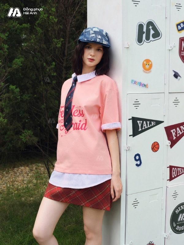 Mẫu Áo Đồng Phục Lớp Polo Oversize Fancy Màu Lòng Tôm - ảnh 4