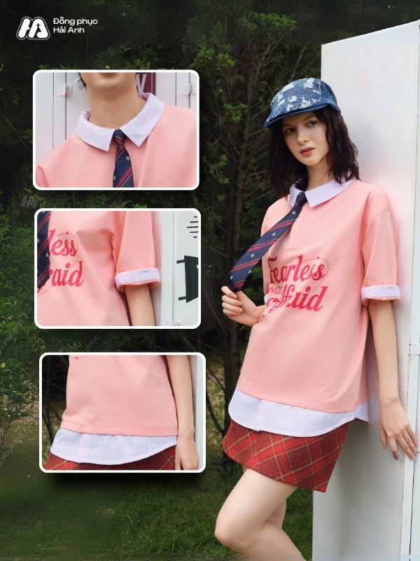 Áo polo đồng phục lớp Fancy màu lòng tôm thiết kế trẻ trung, cá tính