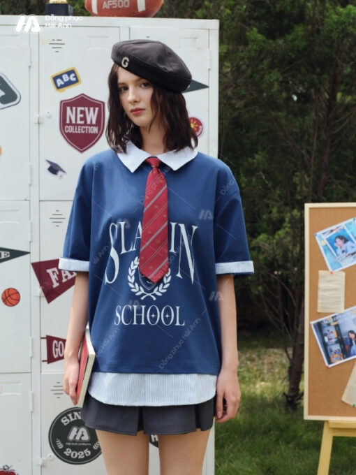 Mẫu Áo Đồng Phục Lớp Polo Oversize Fancy Màu Xanh Coban - ảnh 6