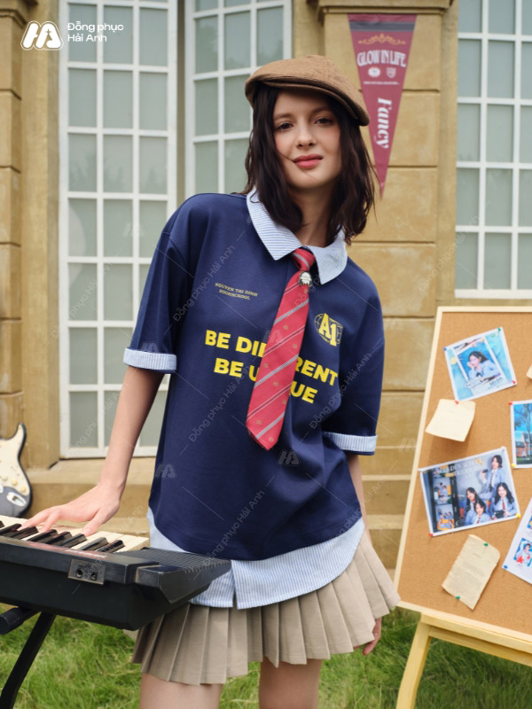 Mẫu Áo Đồng Phục Lớp Polo Oversize Fancy Màu Xanh Đen - ảnh 4