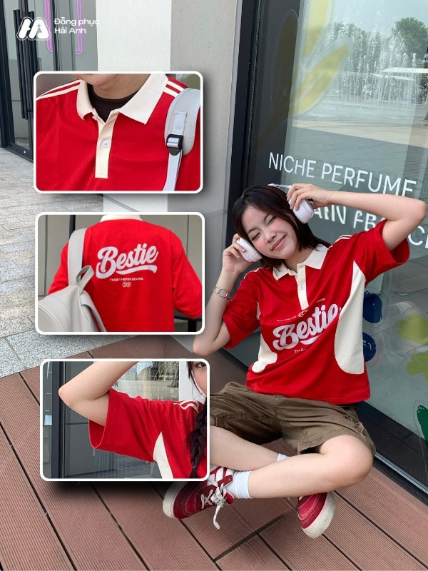 Mẫu áo lớp polo oversize Game On màu đỏ thời trang, năng động