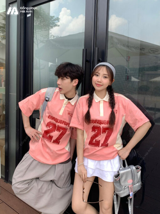 Mẫu Áo Đồng Phục Lớp Polo Oversize Game On Màu Lòng Tôm