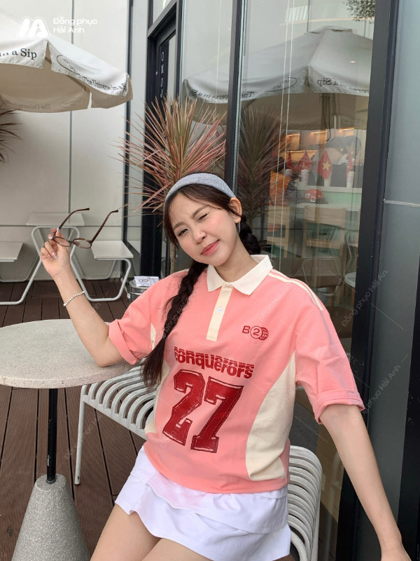 Mẫu Áo Đồng Phục Lớp Polo Oversize Game On Màu Lòng Tôm - ảnh 2