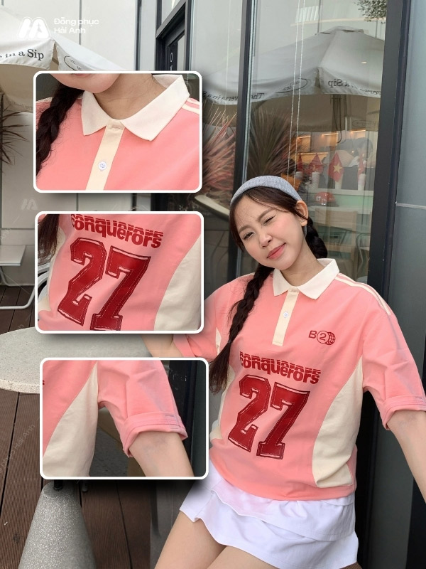 Áo đồng phục lớp polo oversize Game On màu lòng tôm năng động, trẻ trung