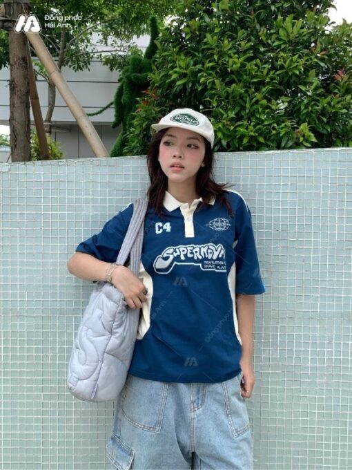 Mẫu Áo Đồng Phục Lớp Polo Oversize Game On Màu Xanh Coban - ảnh 4