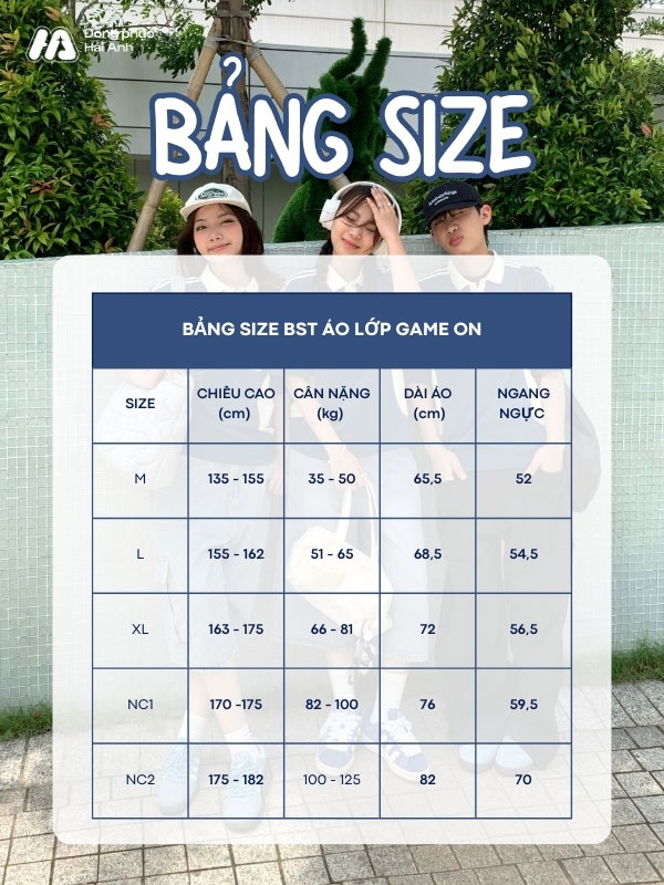 Bảng size áo lớp xanh coban Game On chuẩn form, fit mọi dáng