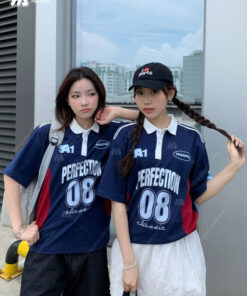 Mẫu Áo Đồng Phục Lớp Polo Oversize Game On Màu Xanh Đen Phối Đỏ