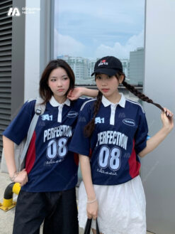 Mẫu Áo Đồng Phục Lớp Polo Oversize Game On Màu Xanh Đen Phối Đỏ - ảnh 1