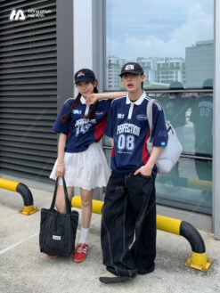 Mẫu Áo Đồng Phục Lớp Polo Oversize Game On Màu Xanh Đen Phối Đỏ - ảnh 4