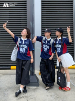Mẫu Áo Đồng Phục Lớp Polo Oversize Game On Màu Xanh Đen Phối Đỏ - ảnh 5