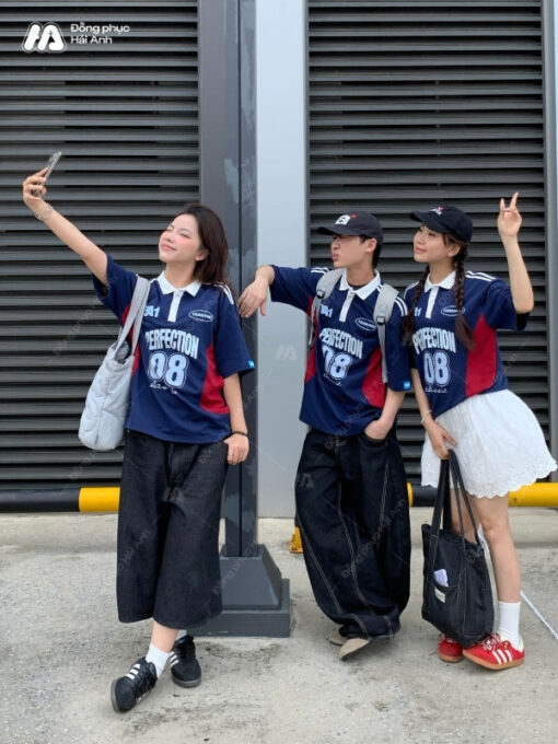 Mẫu Áo Đồng Phục Lớp Polo Oversize Game On Màu Xanh Đen Phối Đỏ - ảnh 5