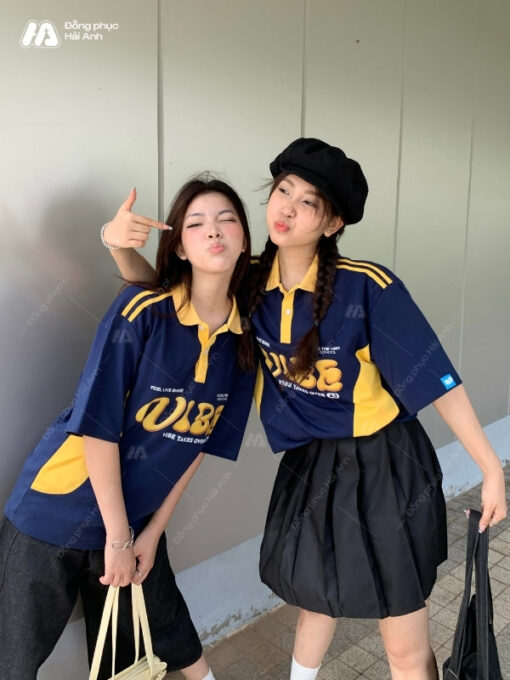 Mẫu Áo Đồng Phục Lớp Polo Oversize Game On Màu Xanh Đen Phối Vàng - ảnh 5
