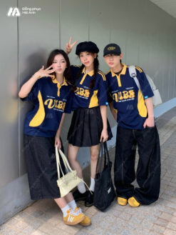Mẫu Áo Đồng Phục Lớp Polo Oversize Game On Màu Xanh Đen Phối Vàng - ảnh 2