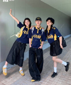 Mẫu Áo Đồng Phục Lớp Polo Oversize Game On Màu Xanh Đen Phối Vàng