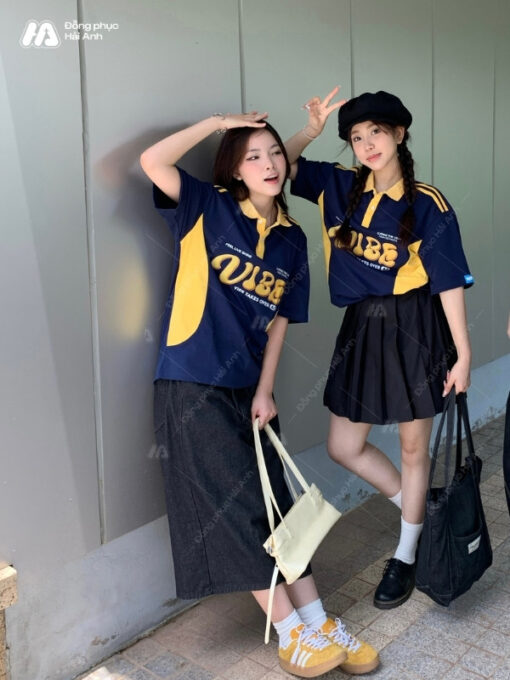 Mẫu Áo Đồng Phục Lớp Polo Oversize Game On Màu Xanh Đen Phối Vàng - ảnh 3