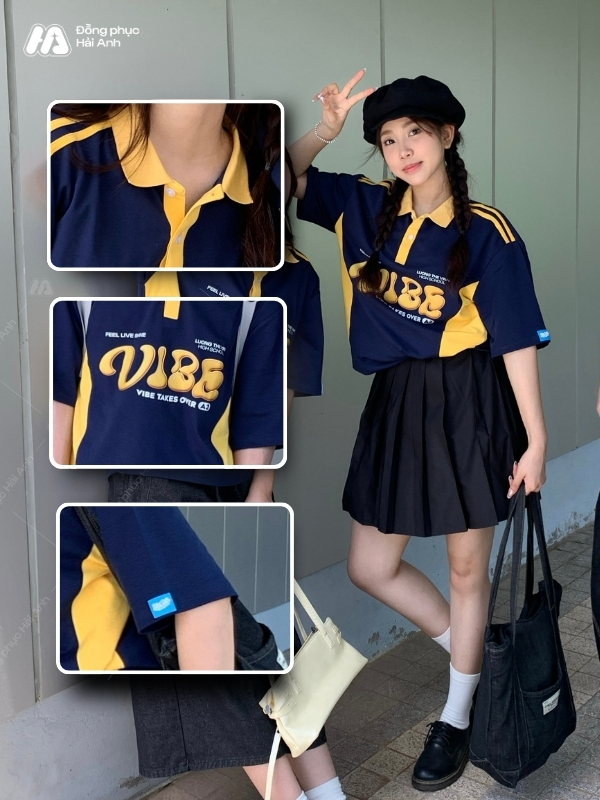 Áo lớp Game On oversize xanh đen phối vàng, nổi bật và năng động
