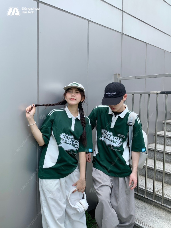 Mẫu Áo Đồng Phục Lớp Polo Oversize Game On Màu Xanh Iris