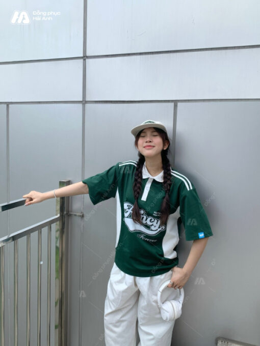 Mẫu Áo Đồng Phục Lớp Polo Oversize Game On Màu Xanh Iris - ảnh 4