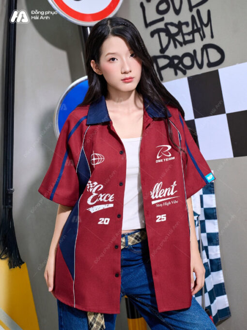 Mẫu Áo Đồng Phục Lớp Sơ Mi Oversize Sparkling Màu Đỏ Đô - ảnh 2