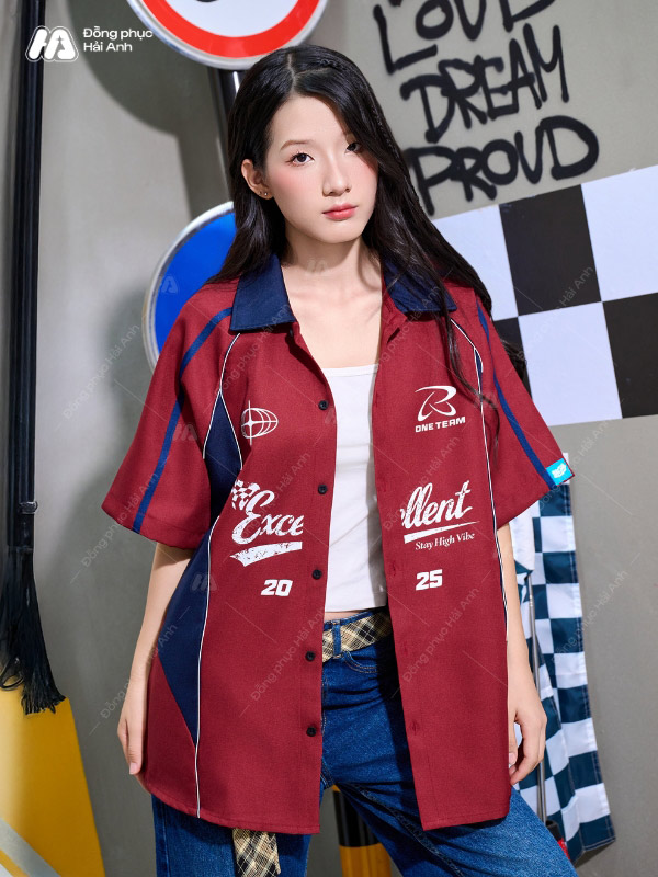Mẫu Áo Đồng Phục Lớp Sơ Mi Oversize Sparkling Màu Đỏ Đô - ảnh 2