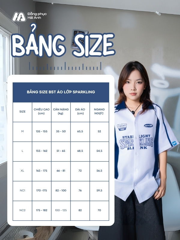 Bảng size áo lớp oversize mới nhất của đồng phục Hải Anh 