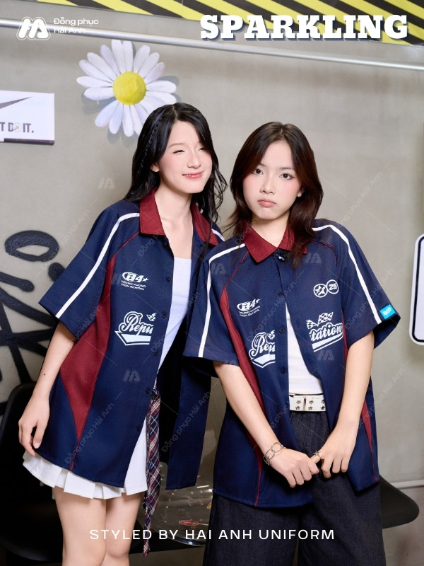 Mẫu Áo Đồng Phục Lớp Sơ Mi Oversize Sparkling Màu Xanh Than