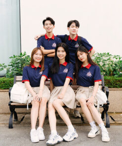 Mẫu Áo Đồng Phục Lớp Polo Besties Màu Xanh Đen Cổ Đỏ Đô - ảnh 8