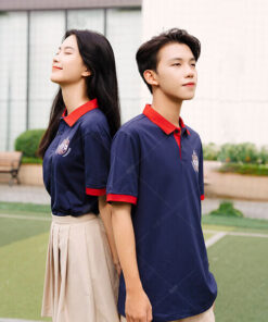 Mẫu Áo Đồng Phục Lớp Polo Besties Màu Xanh Đen Cổ Đỏ Đô - ảnh 3
