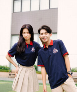 Mẫu Áo Đồng Phục Lớp Polo Besties Màu Xanh Đen Cổ Đỏ Đô - ảnh 2