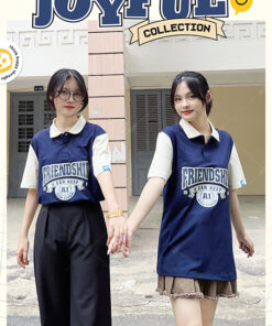 Mẫu Áo Lớp Joyful Có Cổ Màu Xanh Đen