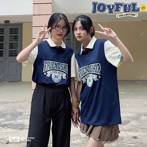 Mẫu Áo Lớp Joyful Có Cổ Màu Xanh Đen Kute (Hình 3)