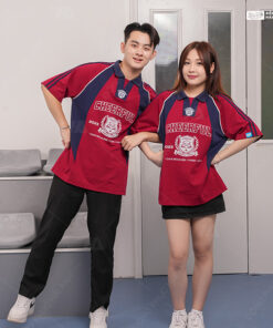 Mẫu Áo Đồng Phục Lớp Polo Oversize Cheerful Màu Đỏ Đô