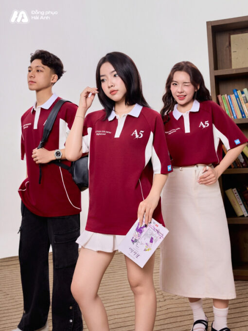 Mẫu Áo Lớp Polo Oversize Đam Mee Màu Đỏ Đô - ảnh 2