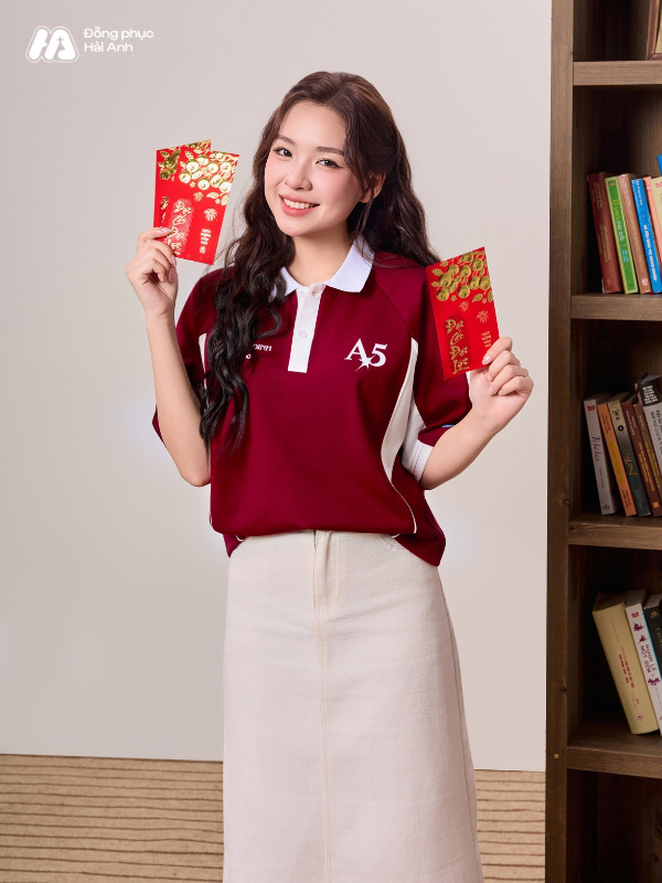 Mẫu Áo Lớp Polo Oversize Đam Mee Màu Đỏ Đô - ảnh 3