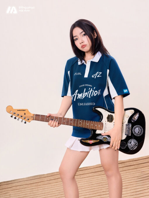 Mẫu Áo Lớp Polo Oversize Đam Mee Màu Xanh Coban - ảnh 3