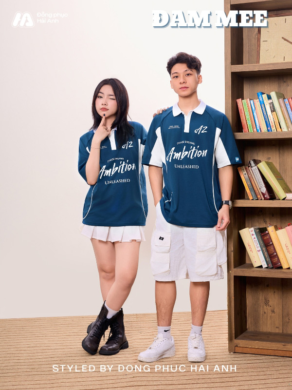 Mẫu Áo Lớp Polo Oversize Đam Mee Màu Xanh Coban