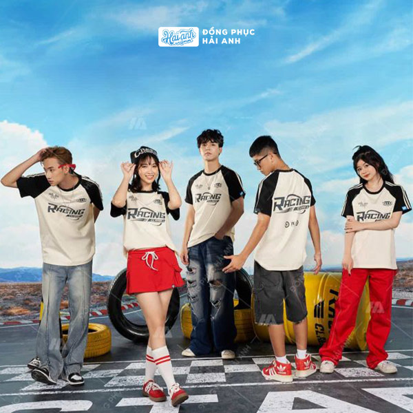 Mẫu áo lớp polo oversize tay raglan kem cheese phối đen hình 4