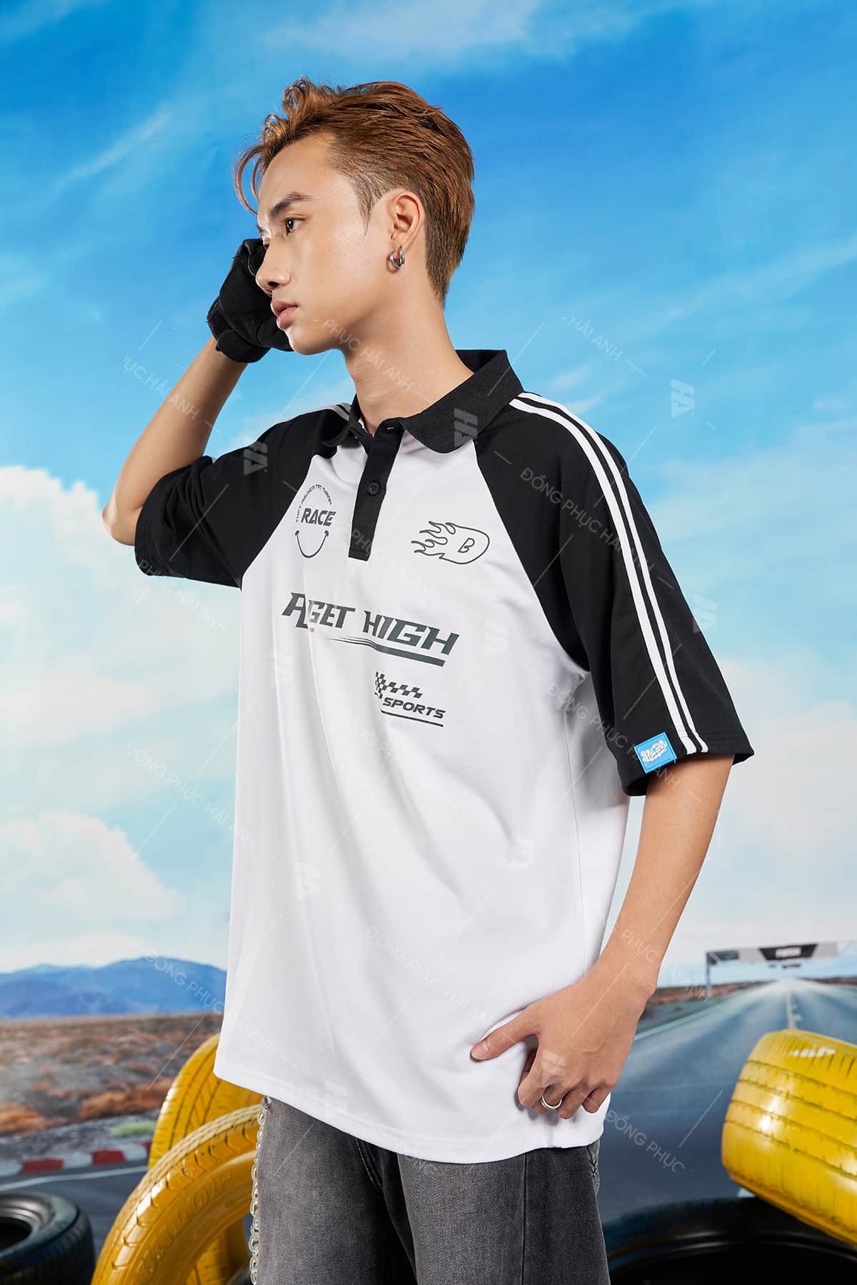Mẫu Áo Lớp Polo Oversize Tay Raglan Màu Trắng Gạo - ảnh 3