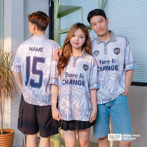 Mẫu Áo Lớp Polo Oversize Trophy Màu Xám Trắng (Ngưng sản xuất) - ảnh 2