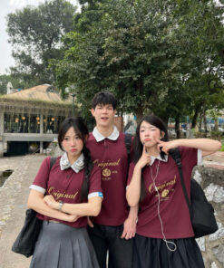Mẫu Áo Lớp Polo Unisex Fancy Màu Đỏ Mận Phối Xám - ảnh 2