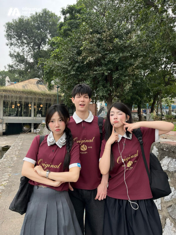 Mẫu Áo Lớp Polo Unisex Fancy Màu Đỏ Mận Phối Xám - ảnh 2