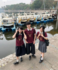 Mẫu Áo Lớp Polo Unisex Fancy Màu Đỏ Mận Phối Xám - ảnh 3