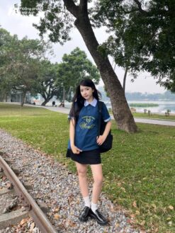 Mẫu Áo Lớp Polo Unisex Fancy Màu Xanh Coban Phối Bích - ảnh 3