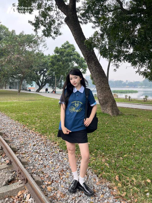 Mẫu Áo Lớp Polo Unisex Fancy Màu Xanh Coban Phối Bích - ảnh 3