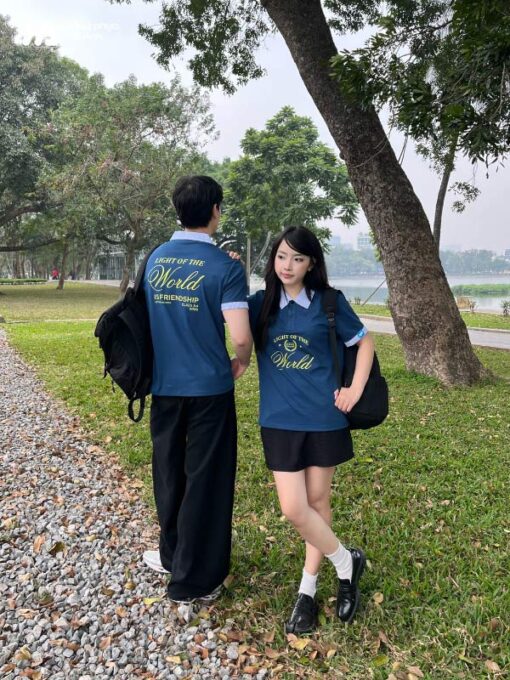 Mẫu Áo Lớp Polo Unisex Fancy Màu Xanh Coban Phối Bích - ảnh 4